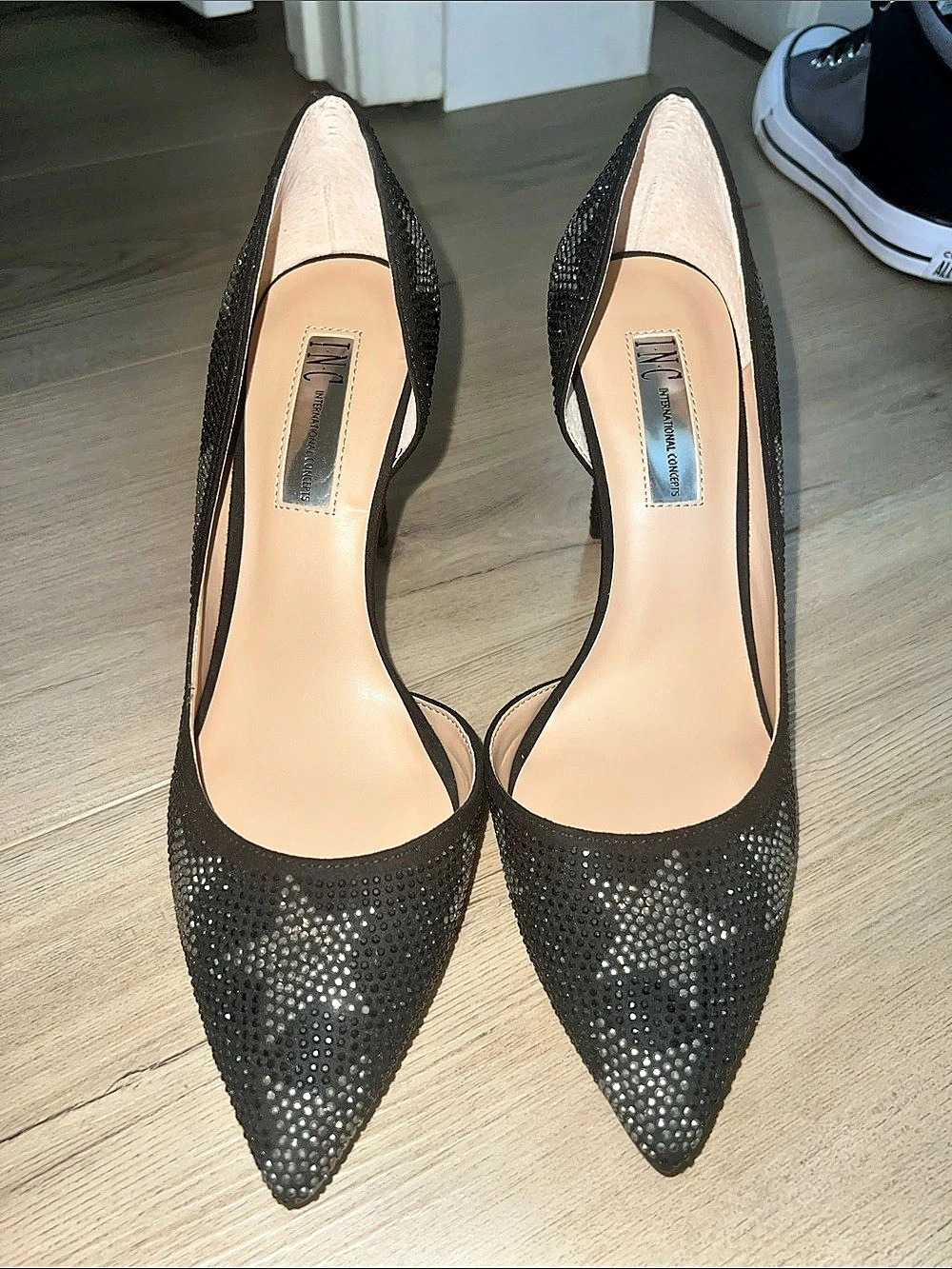 INC Crystal-Embellished Pointed-Toe Heels in Black Like New